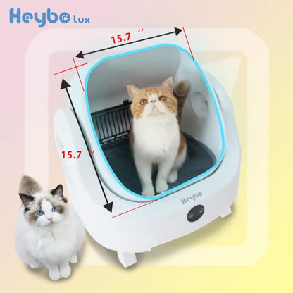 Heybolux Large Capacity Self Cleaning Cat Litter Box with Safety App Control Odor Free Automatic Smart Open Waste Bin for Cats