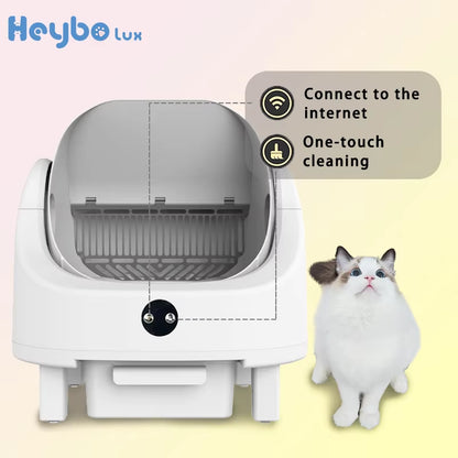 Heybolux Large Capacity Self Cleaning Cat Litter Box with Safety App Control Odor Free Automatic Smart Open Waste Bin for Cats