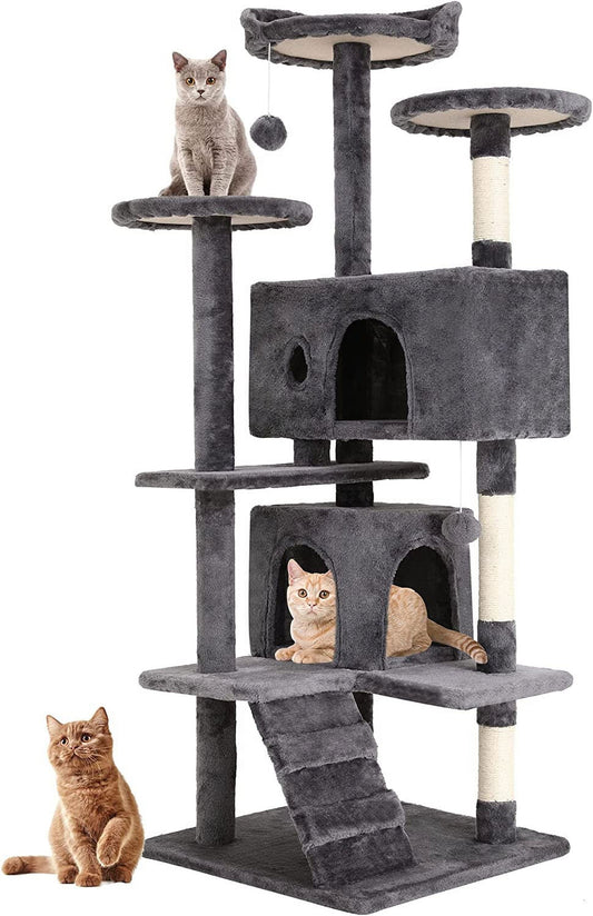 54" Cat Tree Tower, Scratch Posts, Condo, Toys, Light Gray