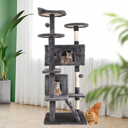 54" Cat Tree Tower, Scratch Posts, Condo, Toys, Light Gray